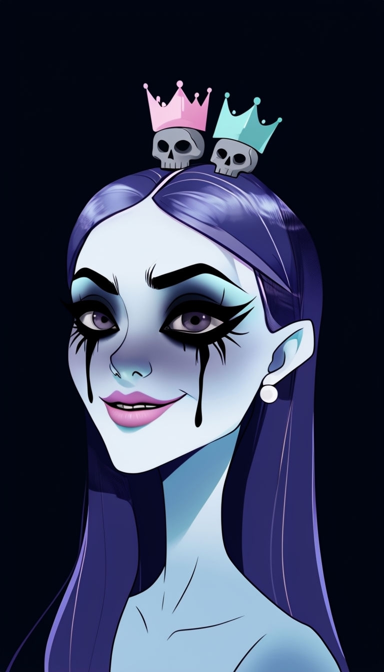 Eerie Animated Character with Blue Skin and Crown Mobile Wallpaper