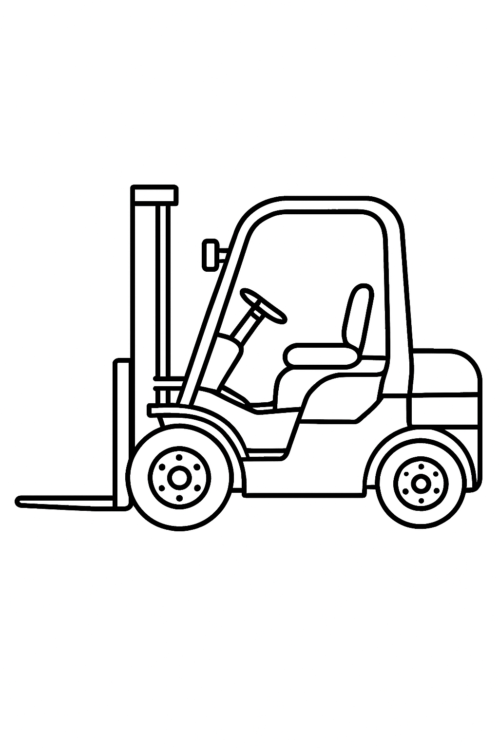 Black and White Forklift Line Drawing for Coloring Book Pages