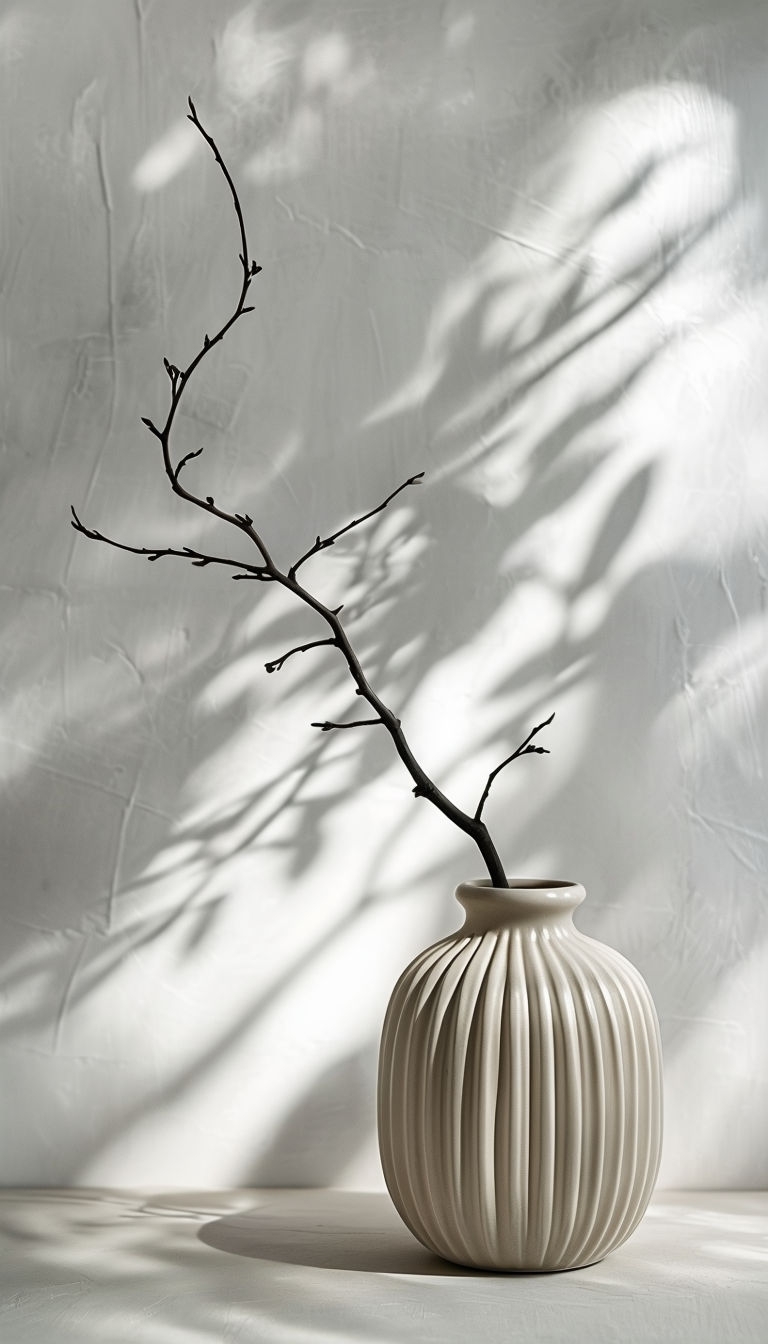 Elegant Minimalist Still Life with Branch and Vase Mobile Wallpaper