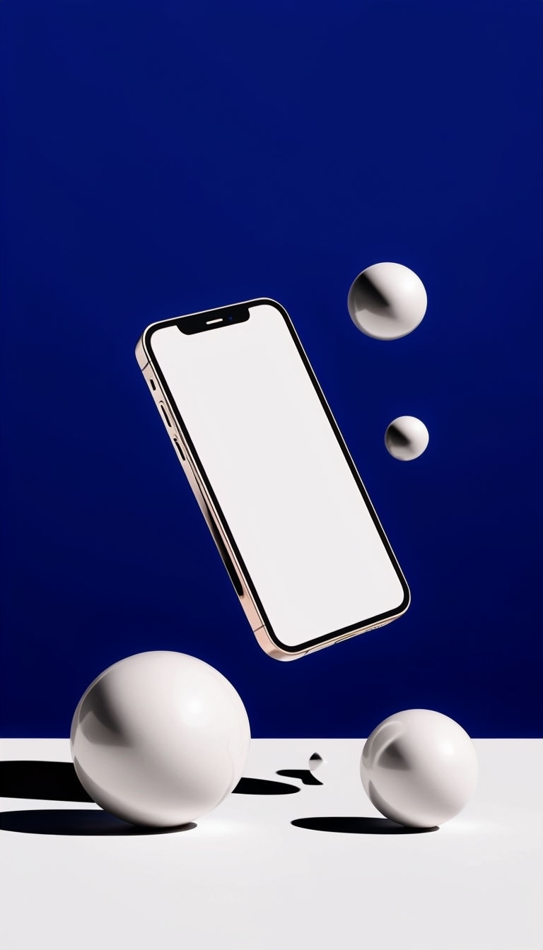 Minimalist Abstract Smartphone in Mid-Air with Spheres Mockup