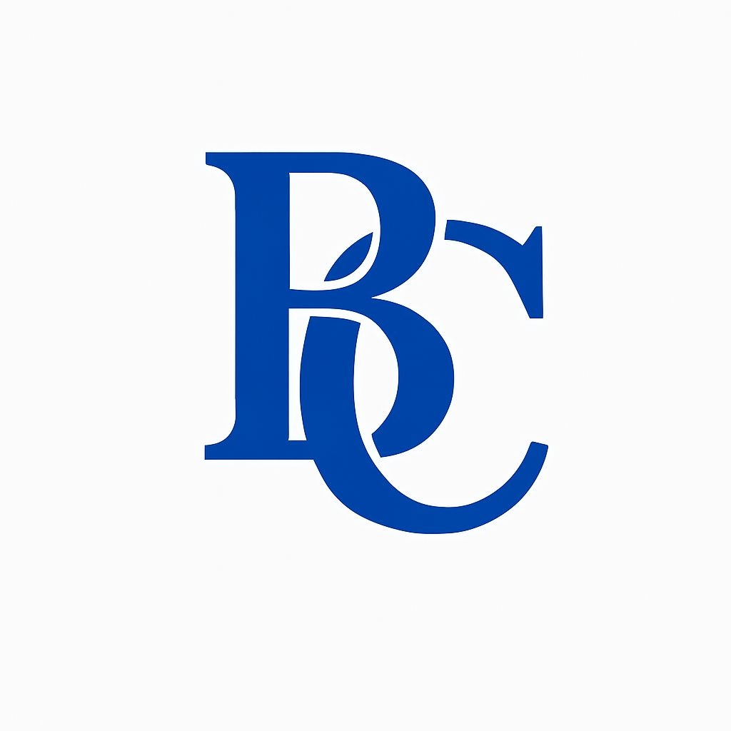 Bold Royal Blue BC Interconnected Monogram Logo Design