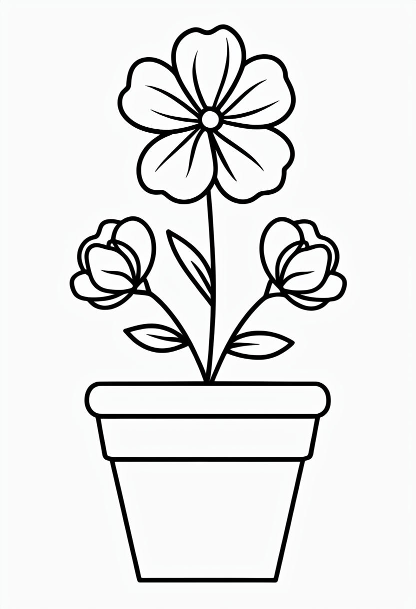 Minimalist Line Drawing of a Potted Plant Coloring Book Page