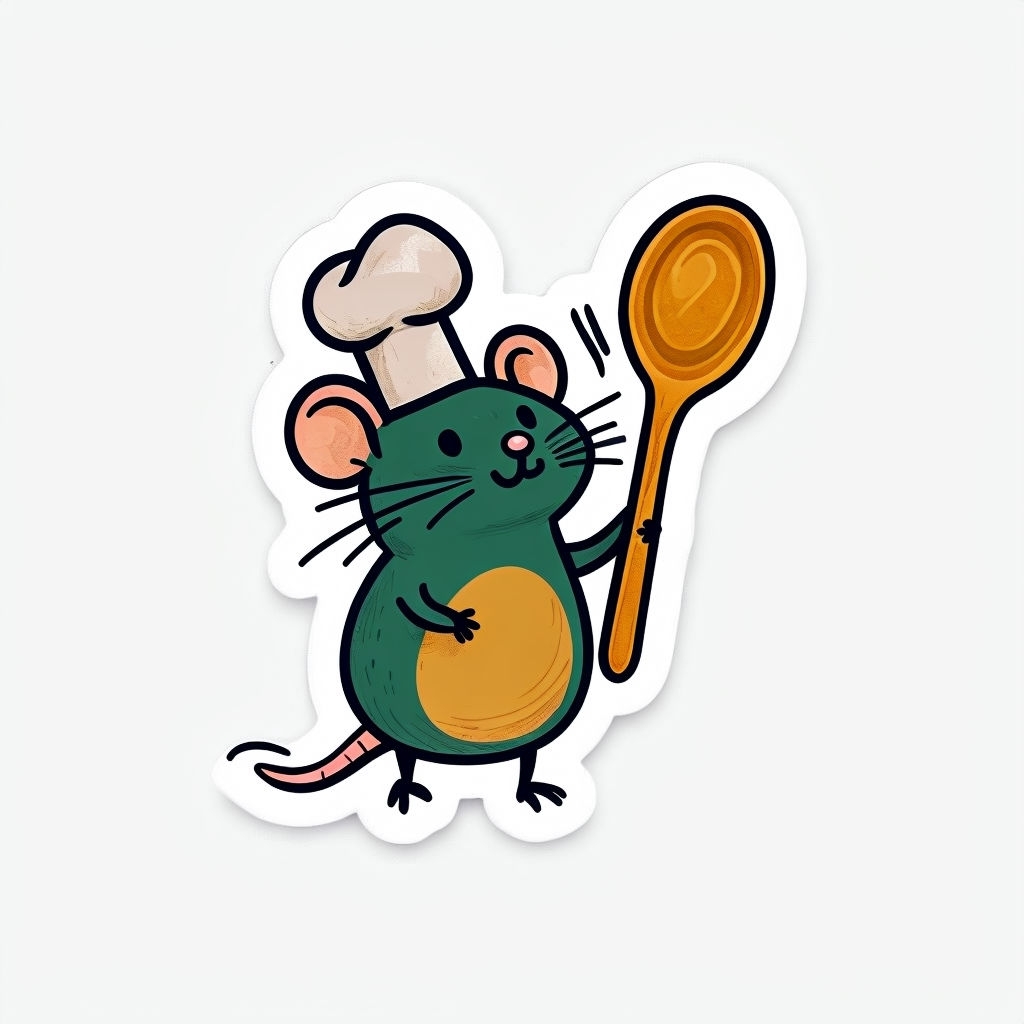 Playful Cartoon Mouse Chef with Wooden Spoon Sticker