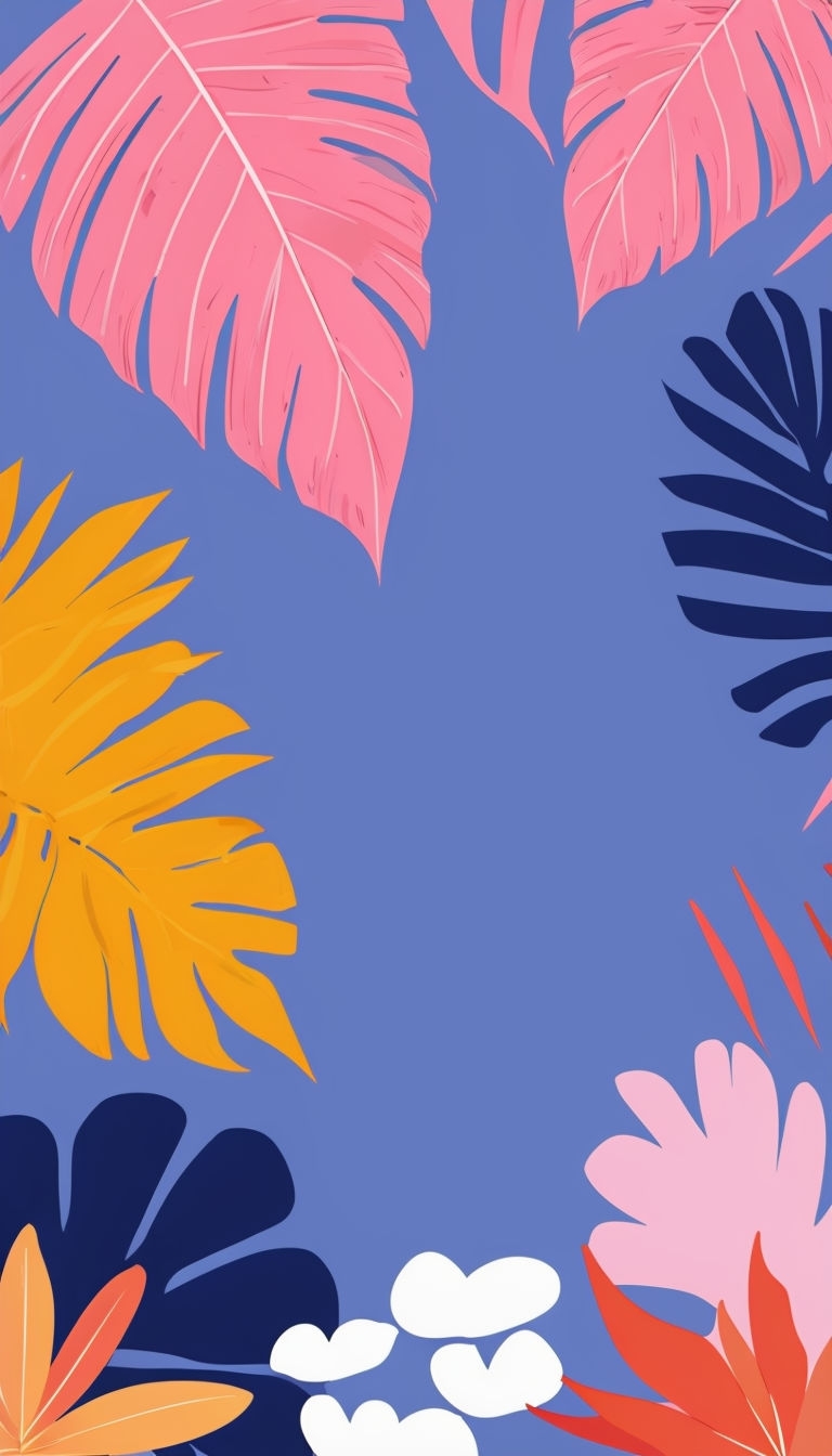 Vibrant Tropical Leaves Minimalist Illustration on Lavender Background Mobile Wallpaper