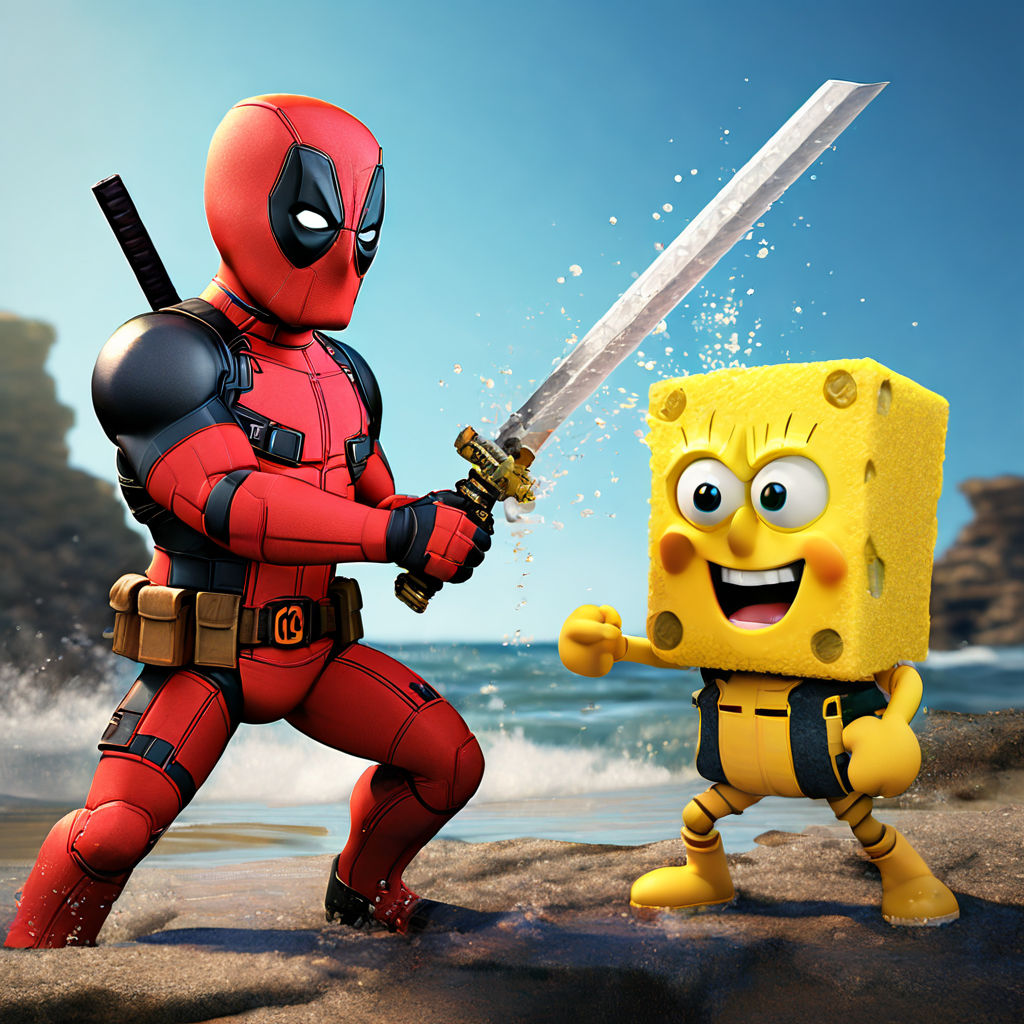 deadpool fighting spongebob by TIC Alumnos - Playground