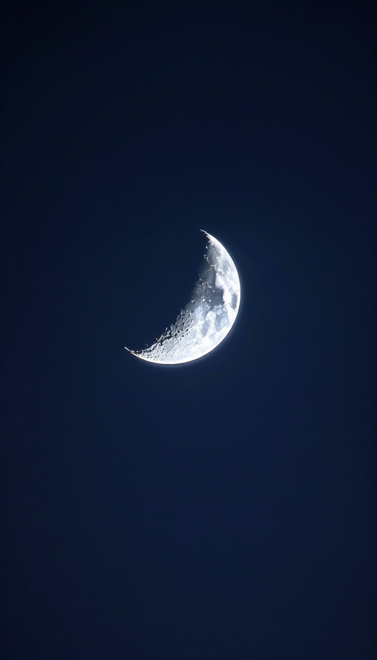 Tranquil Crescent Moon Against Deep Midnight Blue Sky Mobile Wallpaper