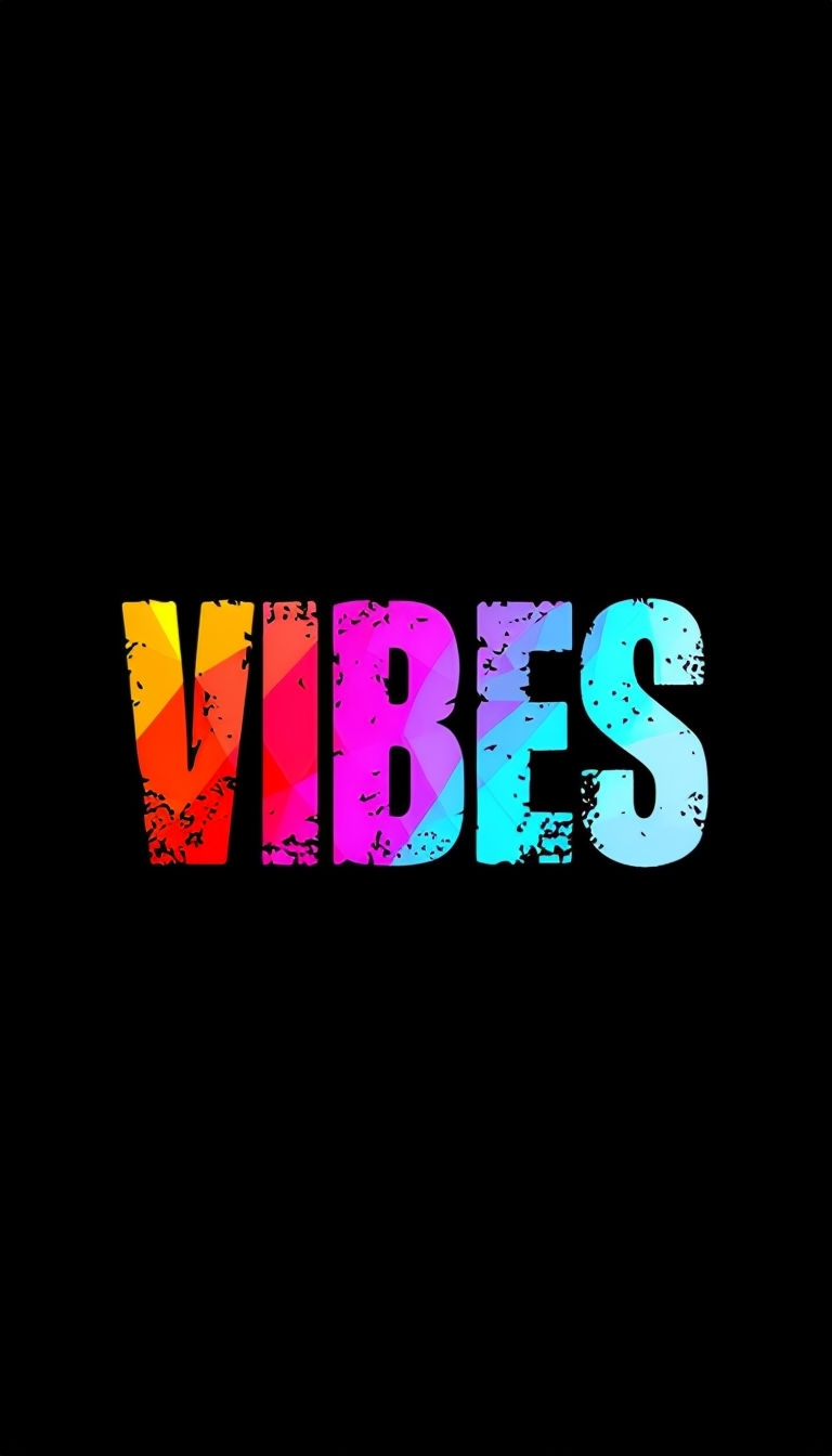 Vibrant Gradient VIBES Typography on Black Background Mobile Wallpaper