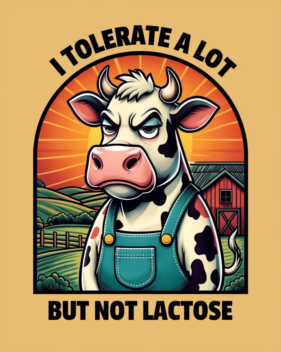 Humorous Cartoon Cow with I Tolerate A Lot Saying T-Shirt