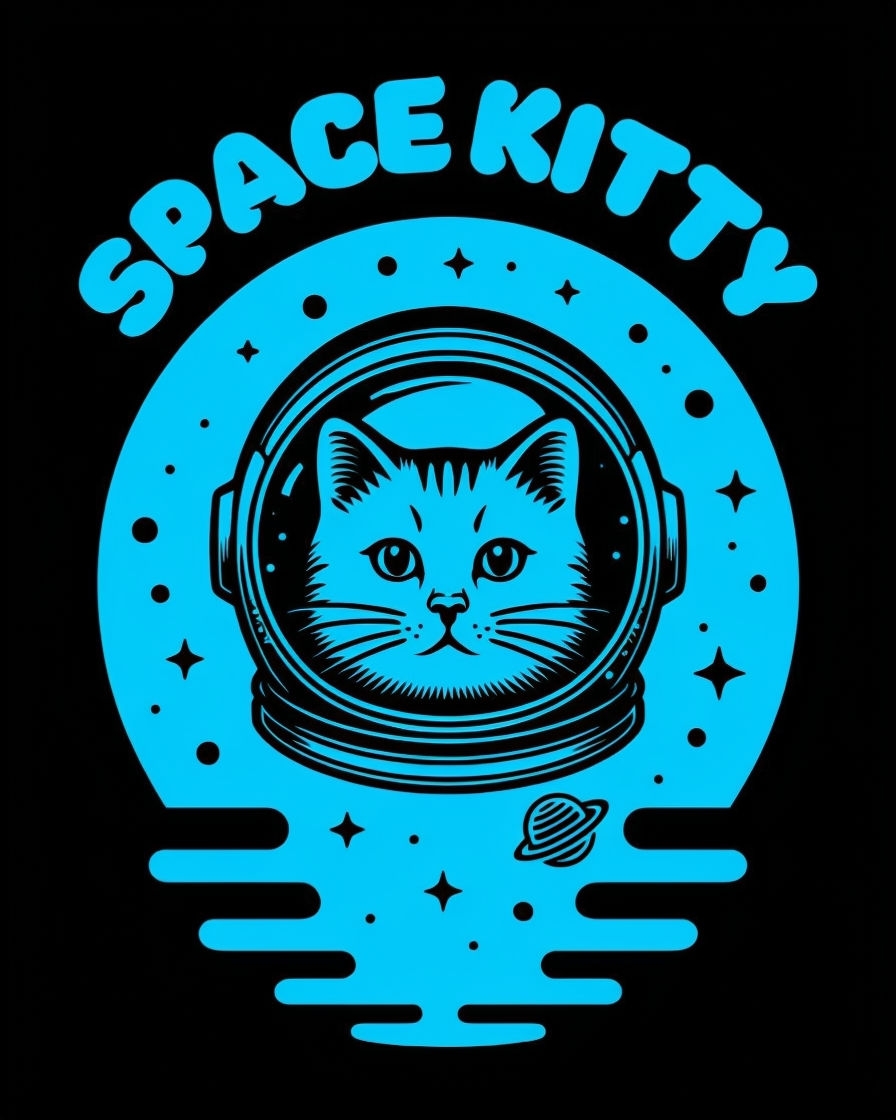 Electric Blue Space Kitty Astronaut T-Shirt