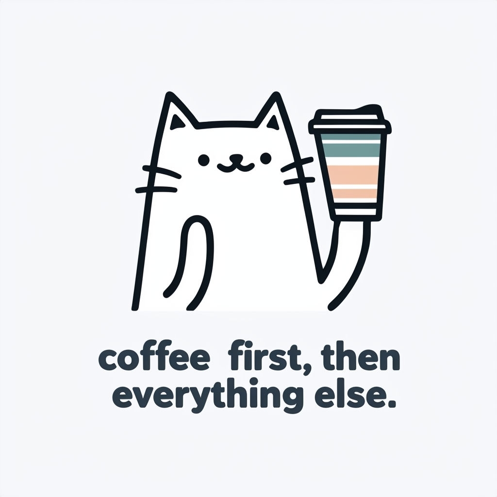 Cheerful White Cat with Coffee Cup Minimalist Mug Design