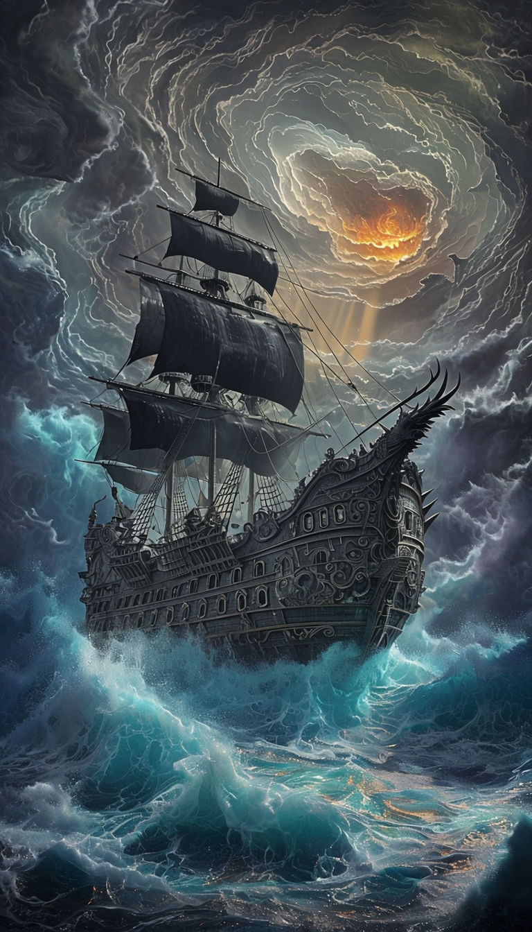 Dramatic Pirate Ship Adventure in Turbulent Waters Art