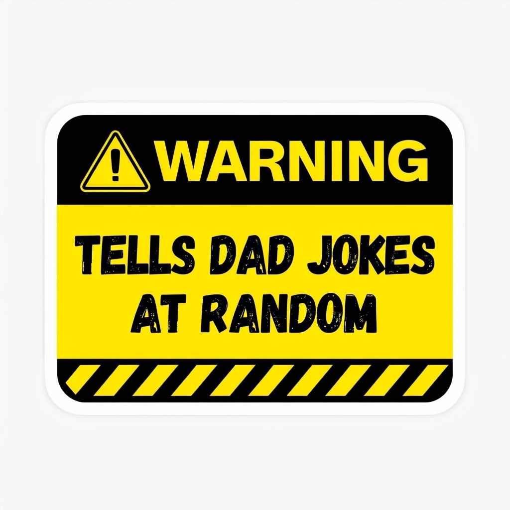 Playful Warning Sticker for Dad Jokes with Bold Typography Sticker