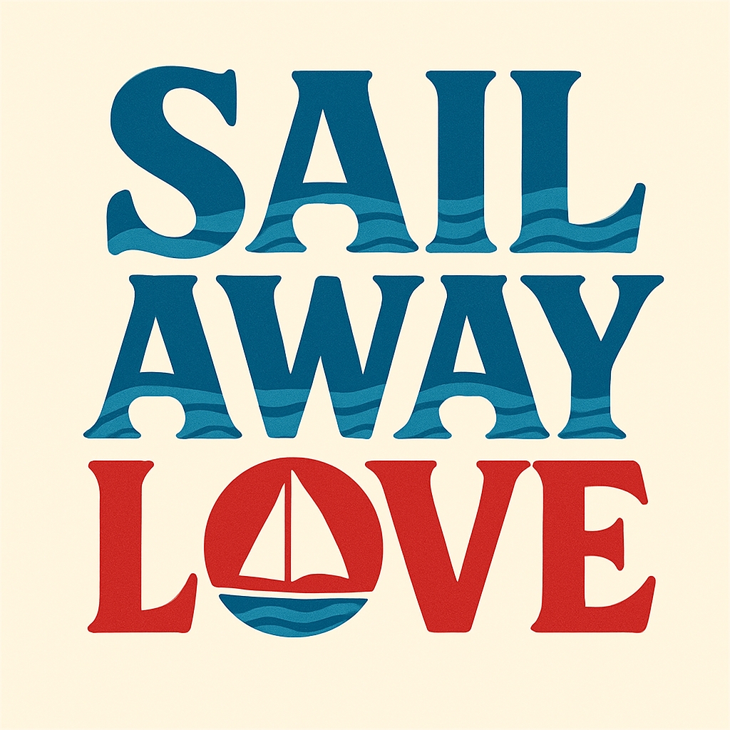 Nautical Themed SAIL AWAY LOVE Typography T-Shirt