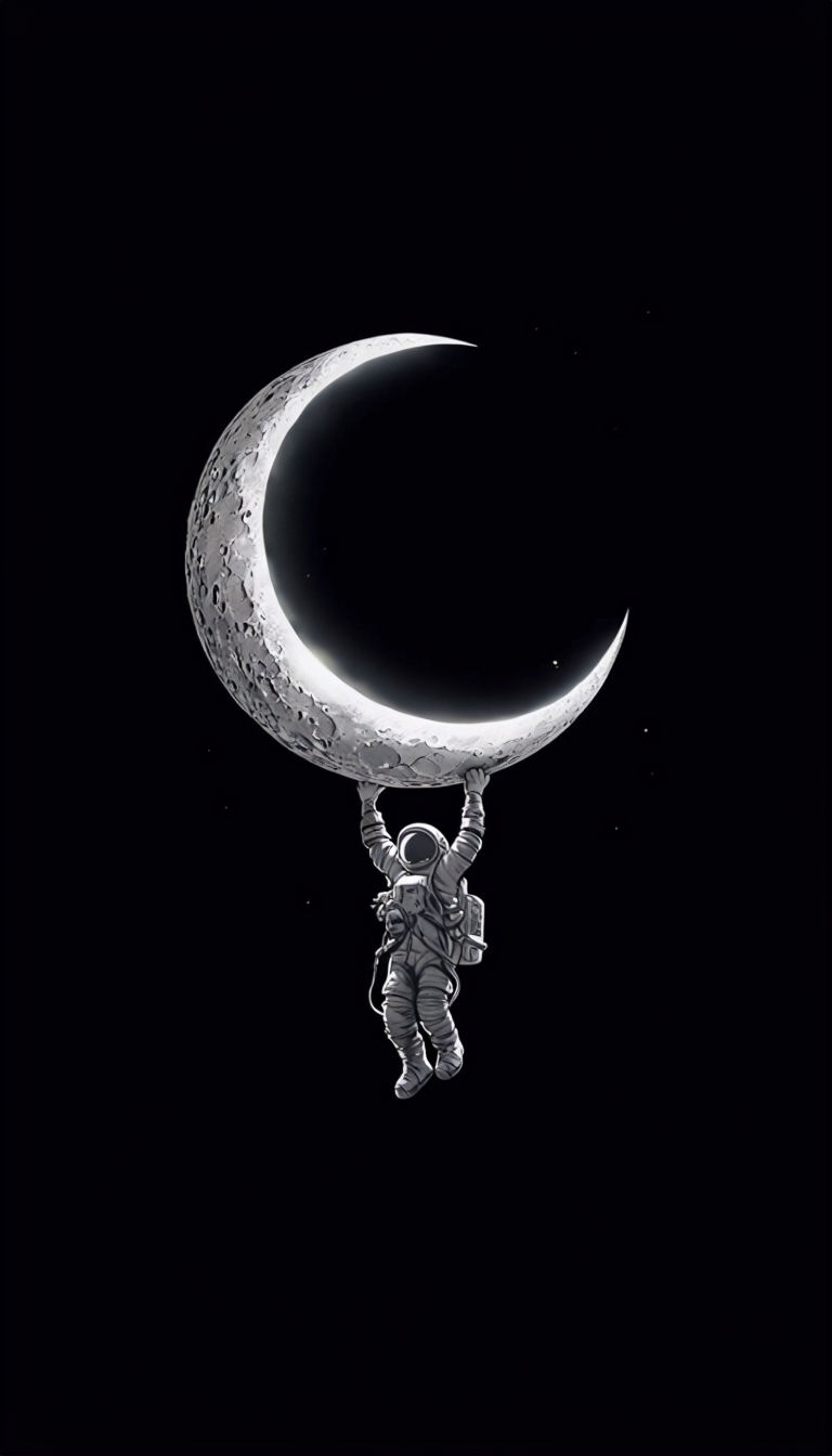 Whimsical Astronaut Hanging on Crescent Moon T-Shirt