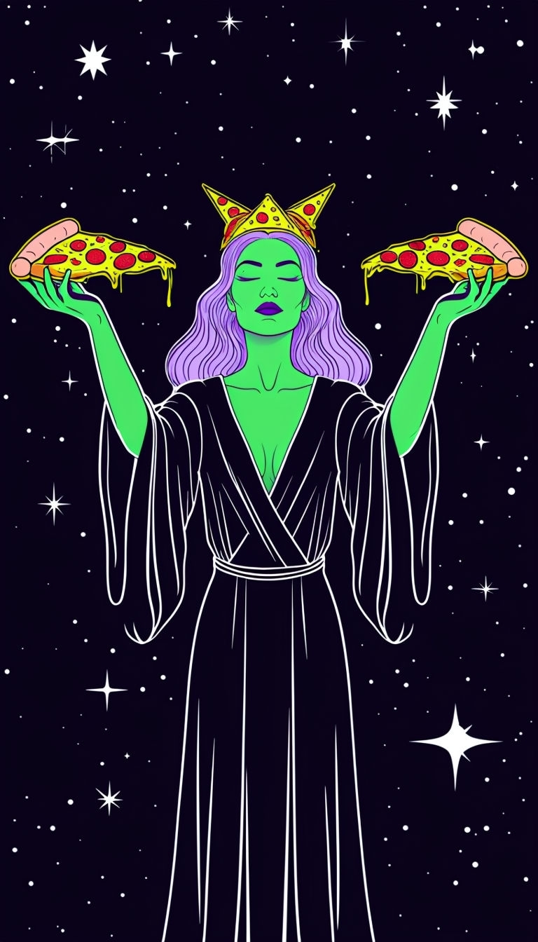 Mysterious Neon Green Woman with Pizza Slices Phone Case Cover