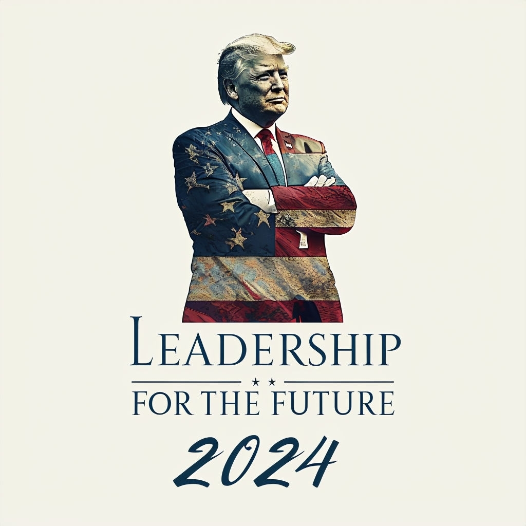 Trump Silhouette with American Flag Pattern and Leadership Text Poster