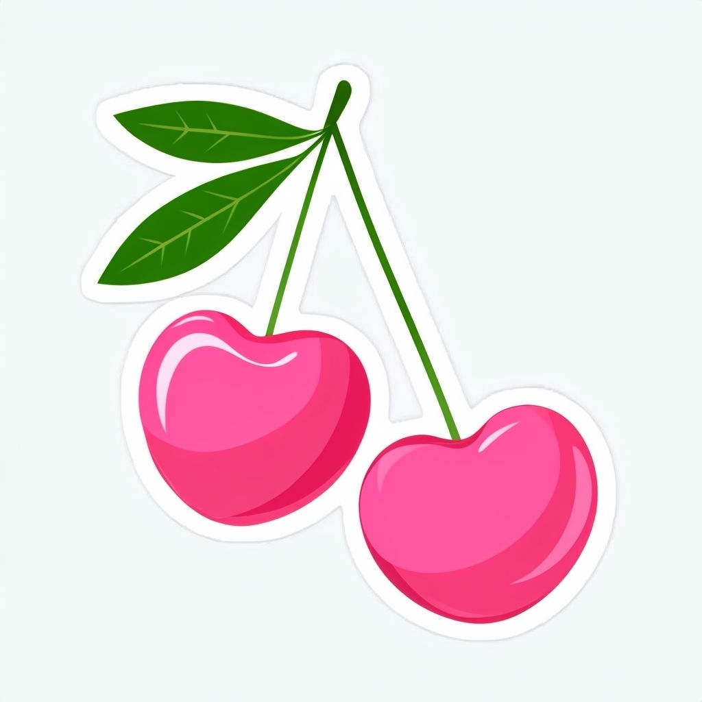 Minimalist Heart-Shaped Cherries Illustration Sticker