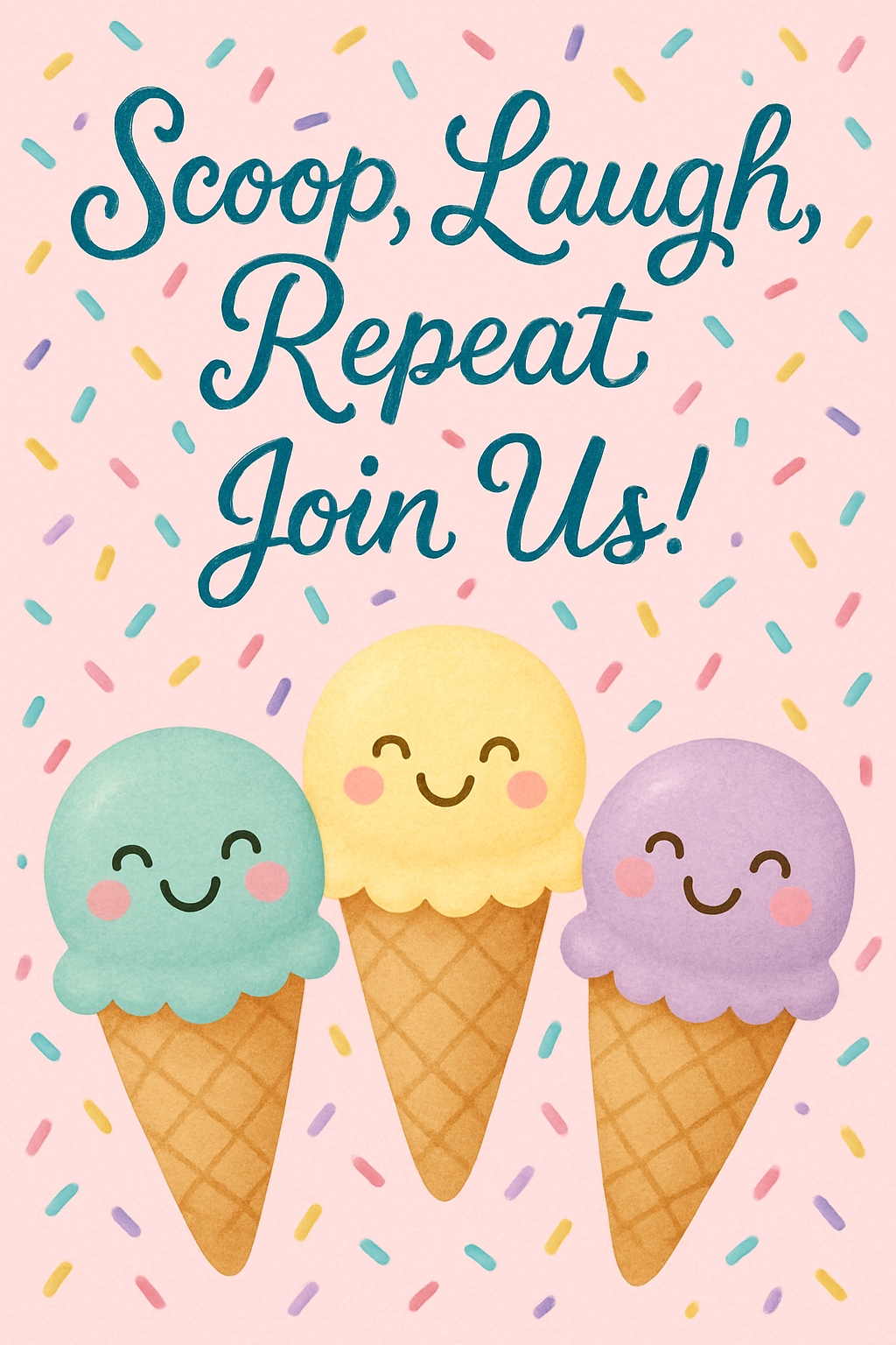 Cheerful Cartoon Ice Cream Cones with Smiling Faces Invitation Cards & Invites