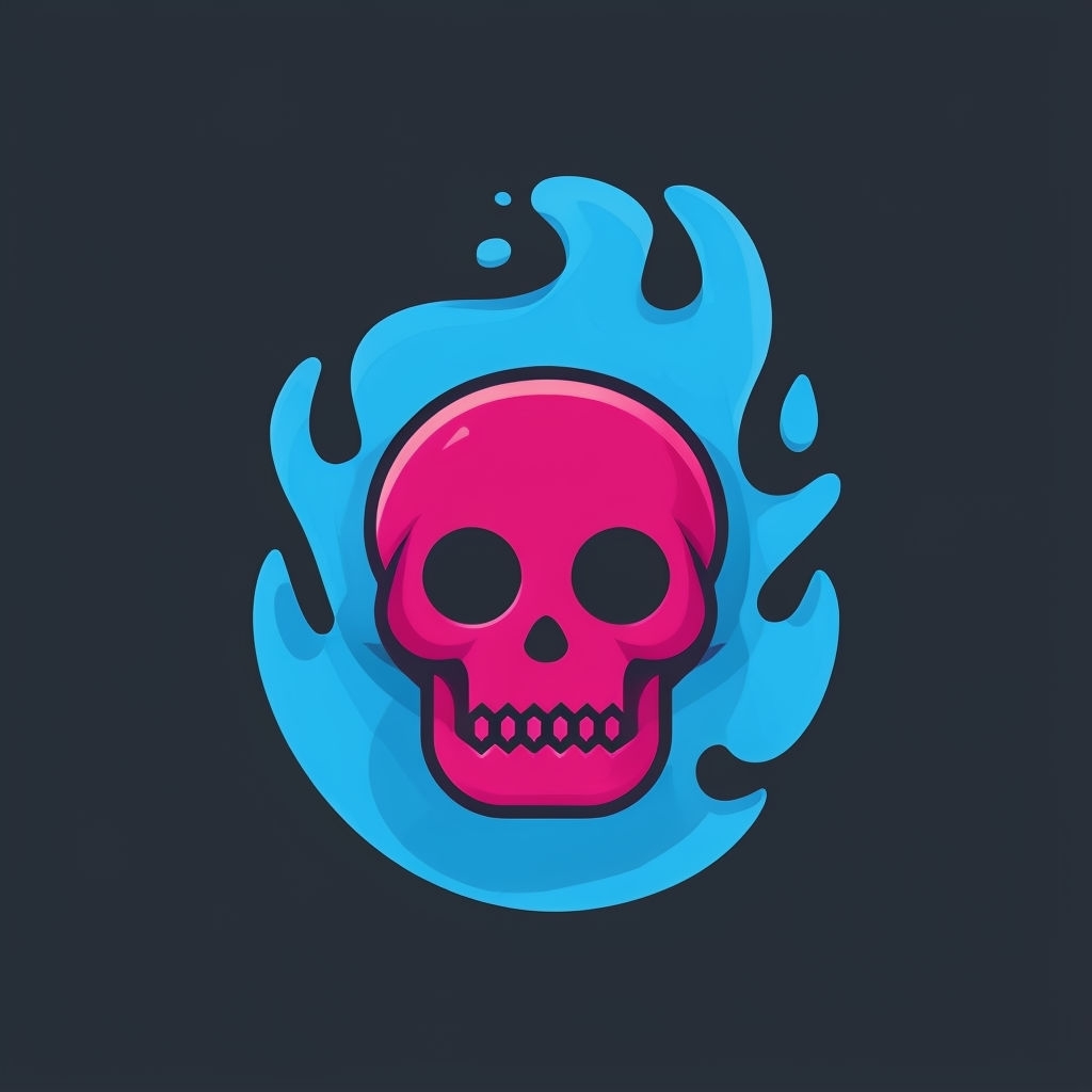 Vibrant Magenta Skull with Blue Flames Minimalist T-Shirt