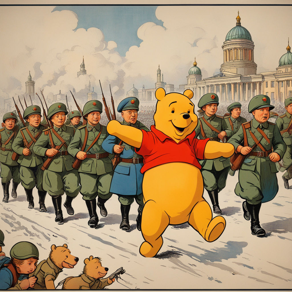 Soviet poster of Winnie the Pooh leading Russian troops into... by Glen ...