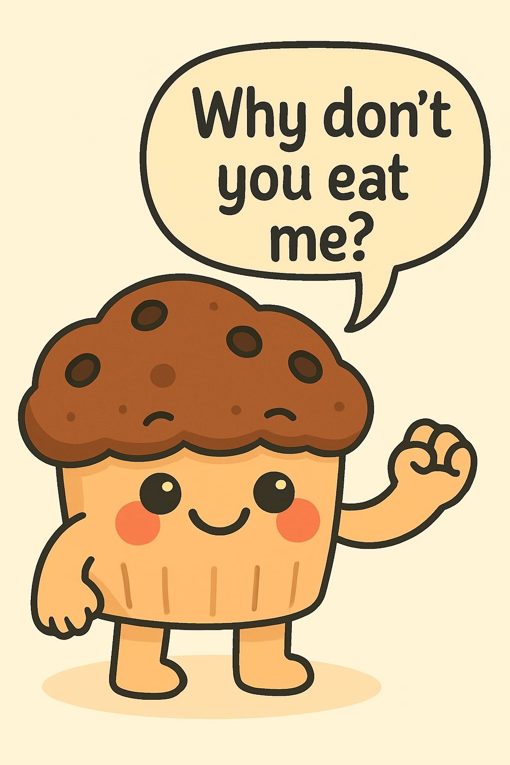 Cheerful Cartoon Muffin Character with Playful Speech Bubble Poster