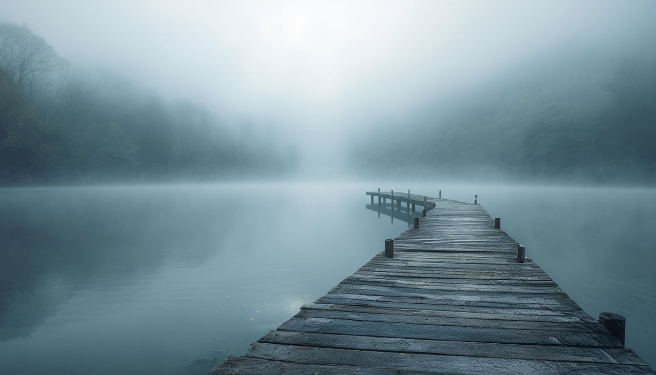 Serene Foggy Lake Virtual Background for Tranquil Atmosphere