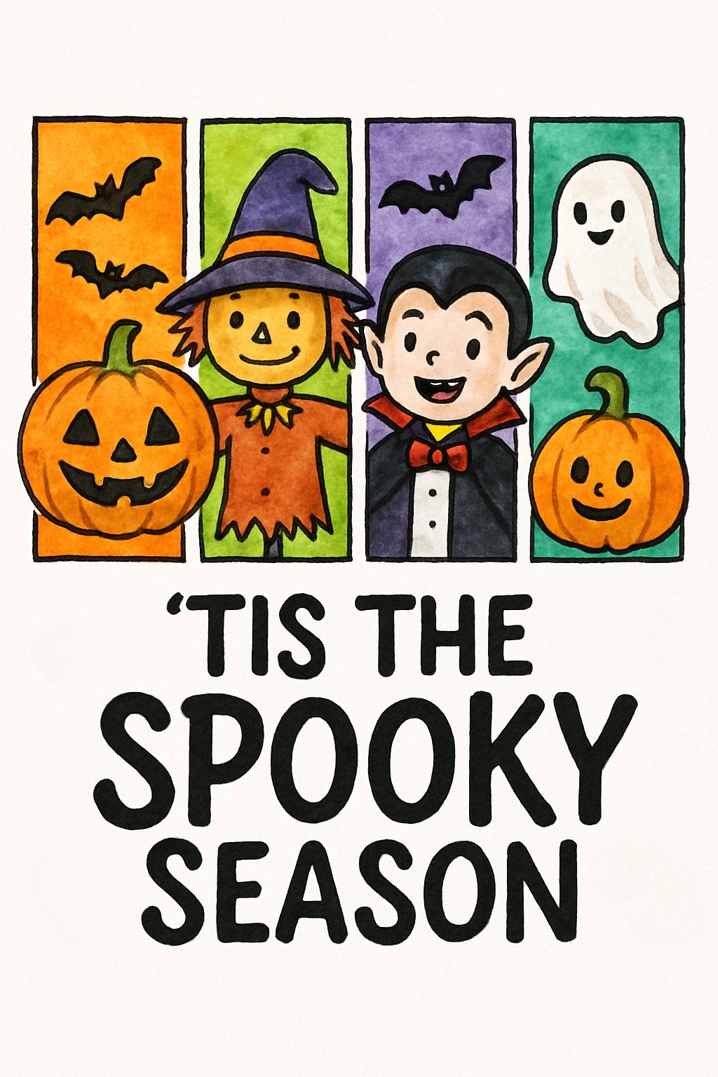 Colorful Halloween Characters Cartoon T-Shirt
