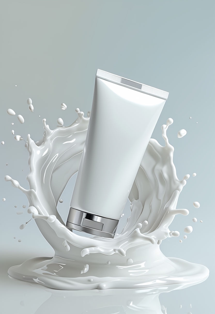 Sleek White Tube with Milk Splash Skincare Mockup