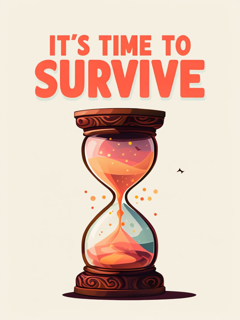 It's Time to Survive Motivational Hourglass Art Poster