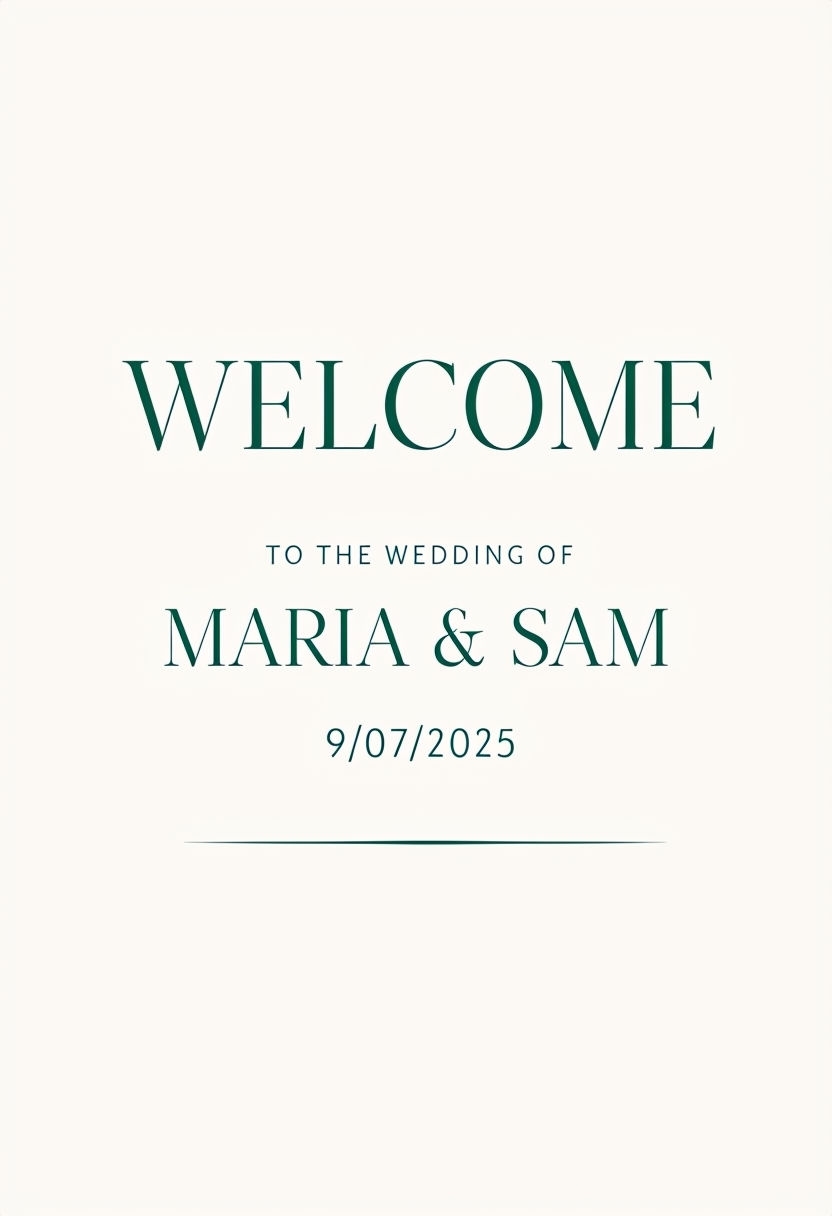 Elegant Minimalist Wedding Welcome Sign for Maria & Sam Event Sign