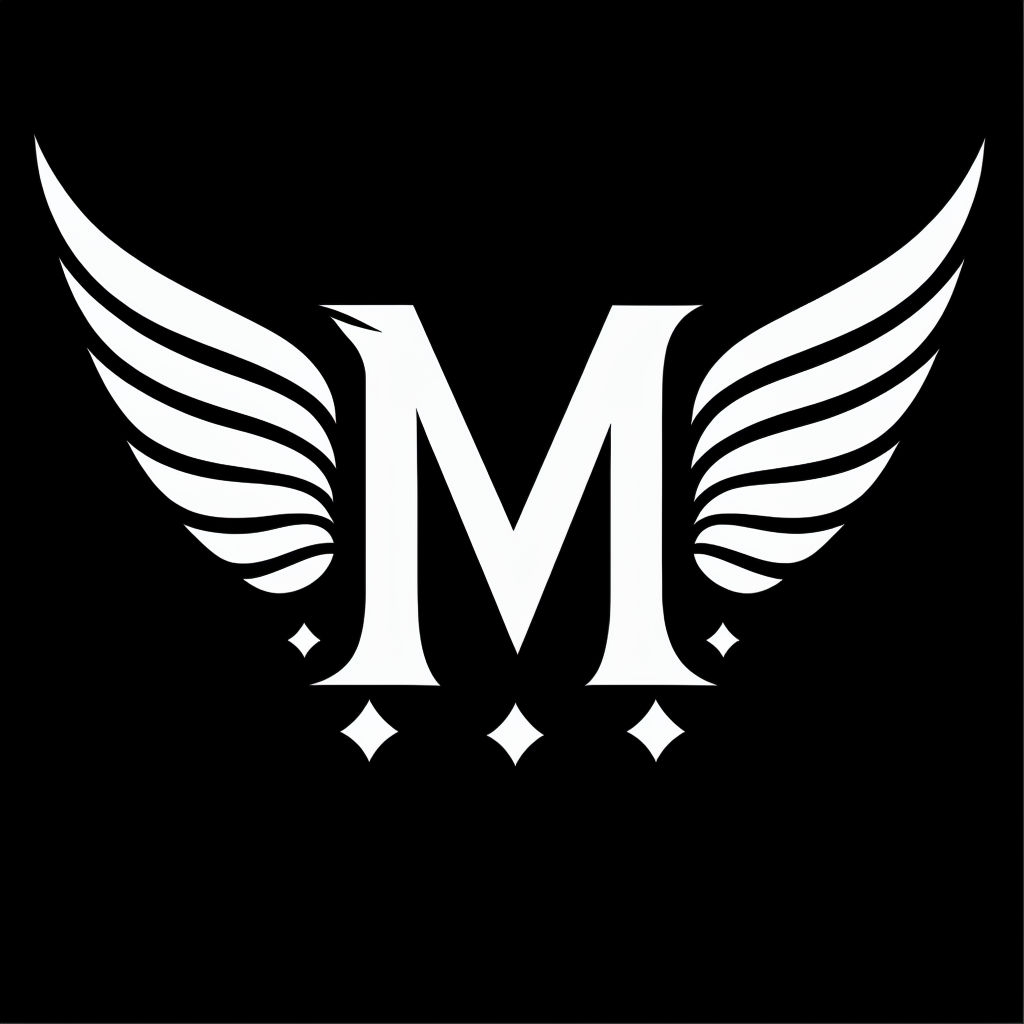 Bold Monochromatic M Logo with Elegant Wing Design Monogram