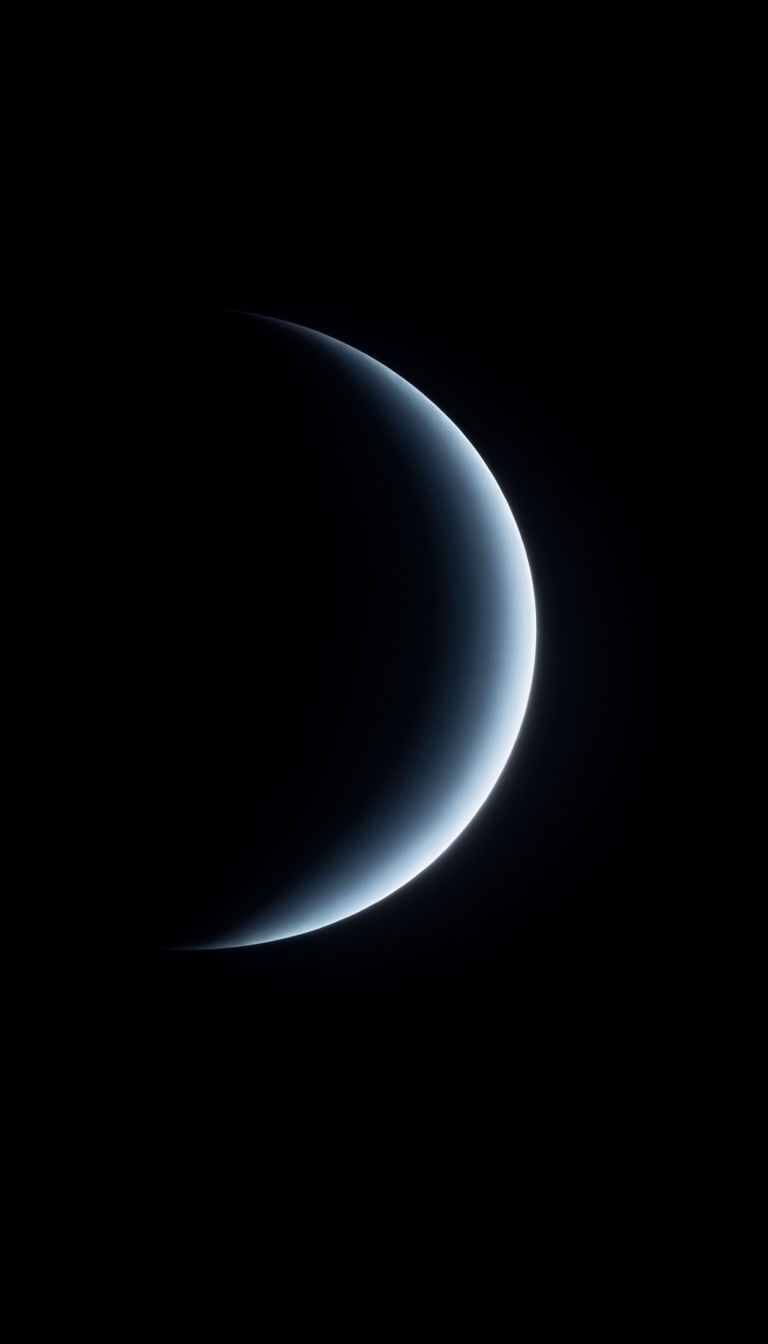 Enigmatic Light Blue Crescent Moon Against Dark Space Background Mobile Wallpaper