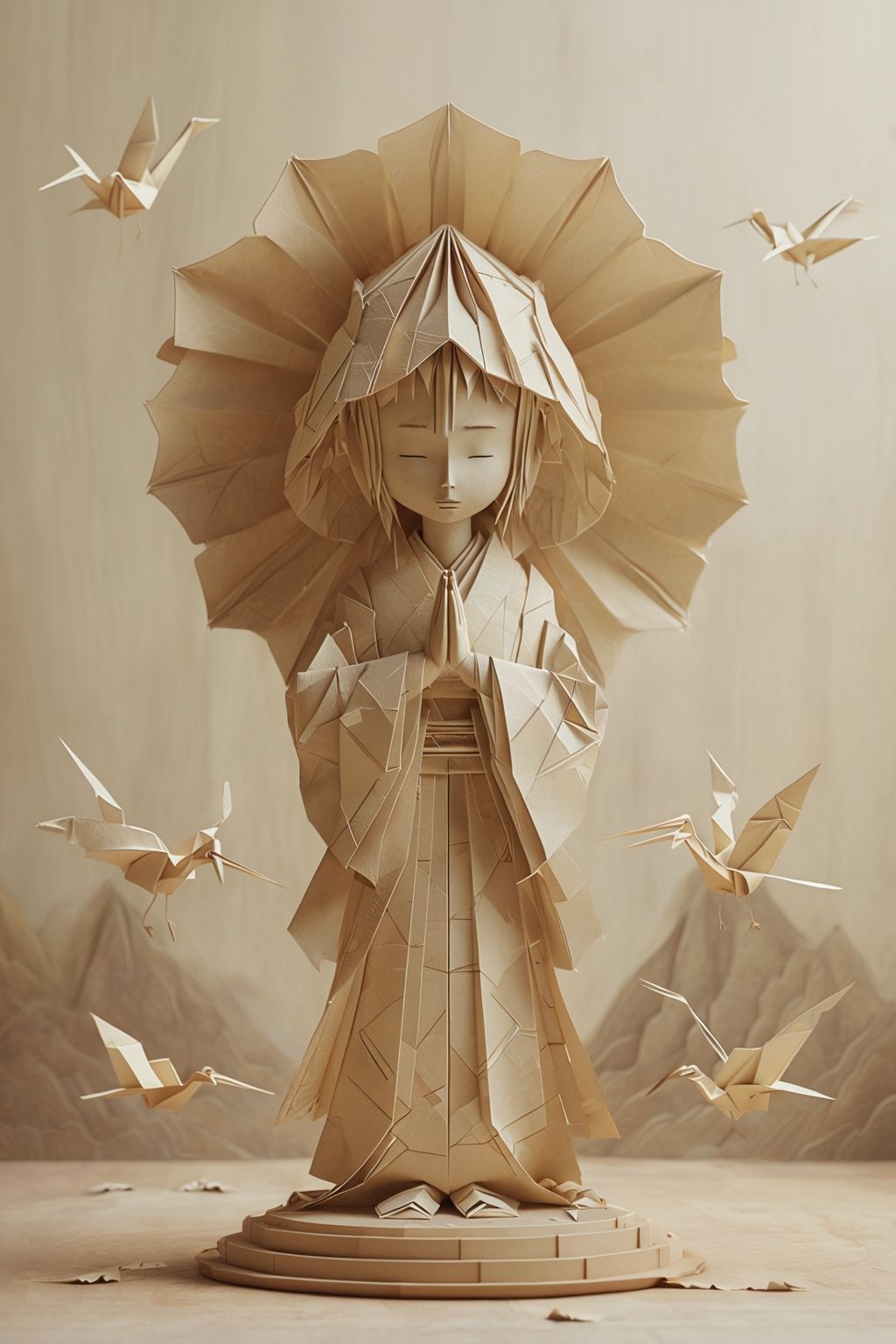 Whimsical Japanese Garden Paper Diorama Art Displaying