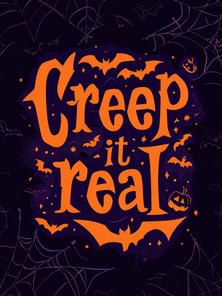 Creep It Real Spooky Halloween Quote Art with Bats and Pumpkins Poster