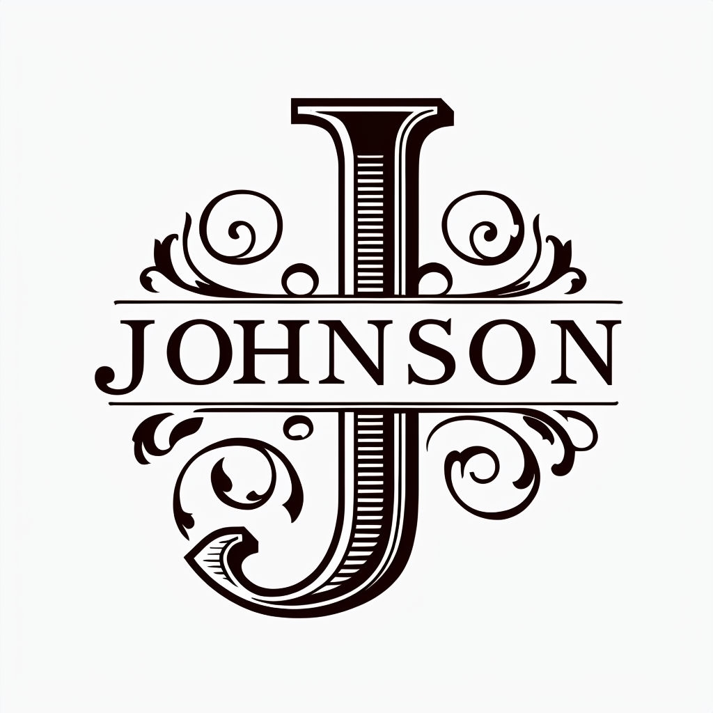Elegant Decorative 'J' Monogram Design with Name 'JOHNSON' Monogram