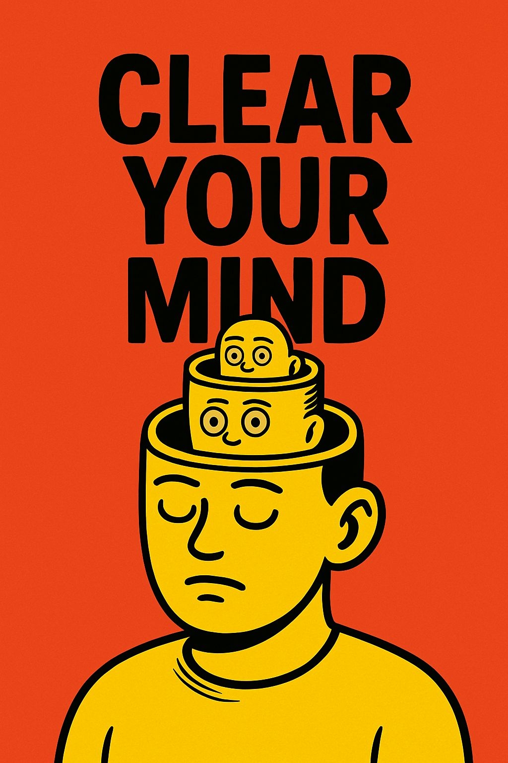 Clear Your Mind Minimalist Cartoon Head Illustration Poster
