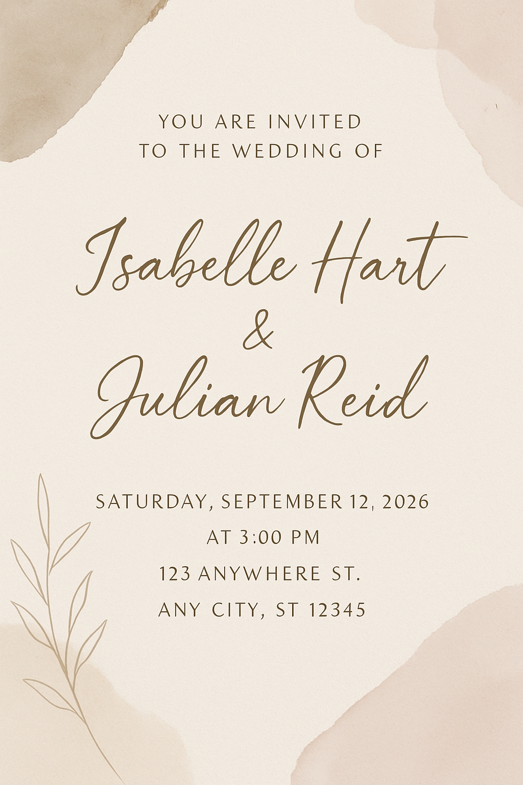 Elegant Minimalist Wedding Invitation with Watercolor Shapes Card