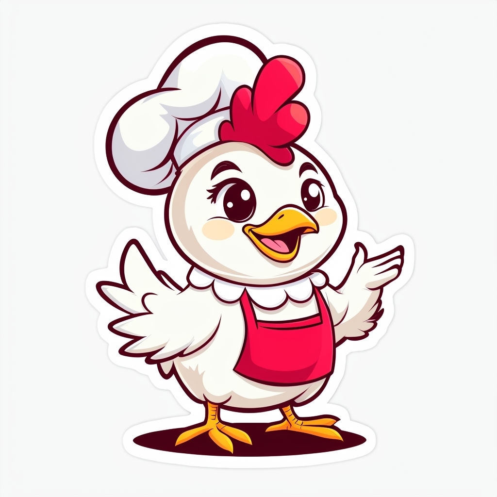 Cheerful Cartoon Chef Chicken Character Illustration Sticker