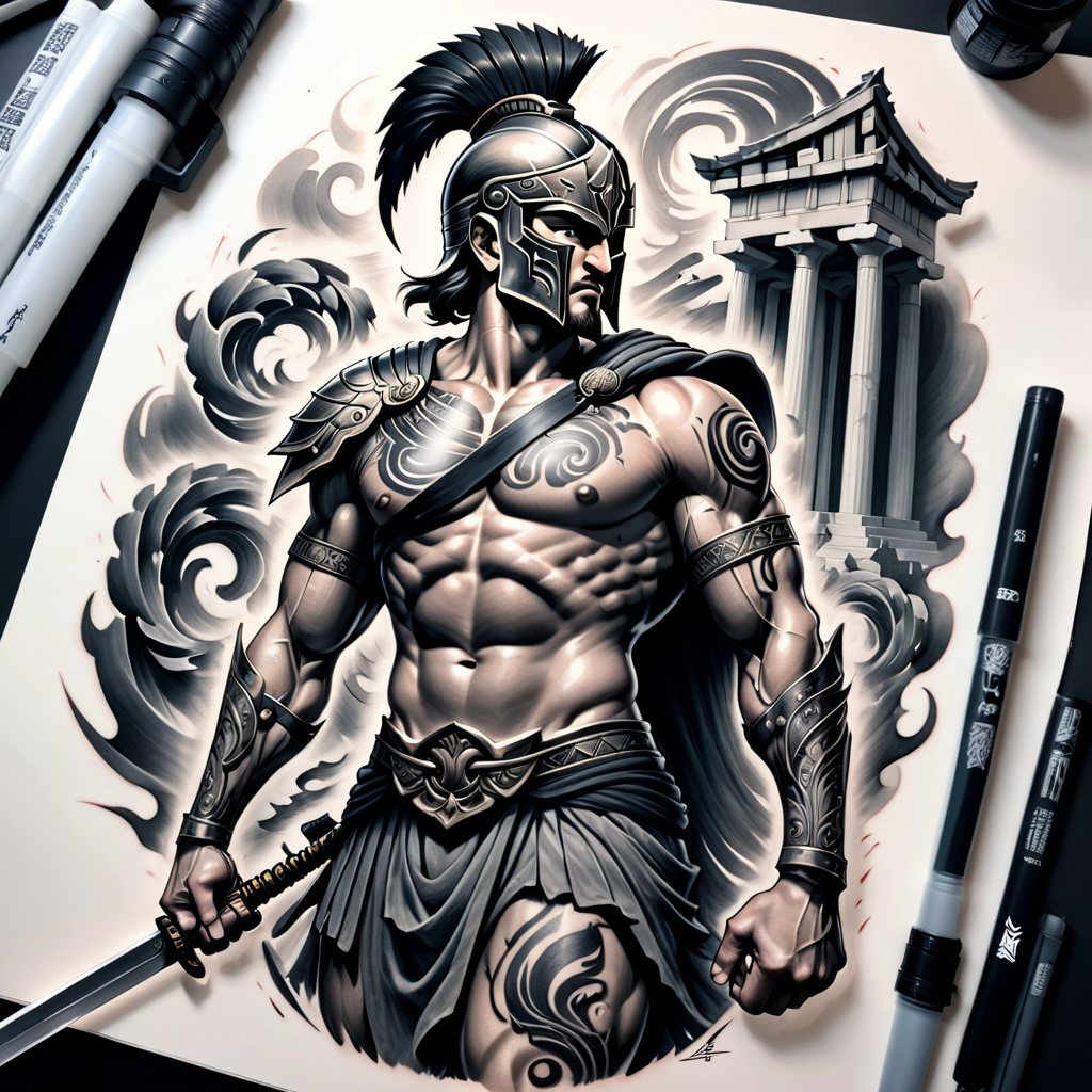 Chest up view Spartan warrior brandishing a sword by Laserinkremovals ...