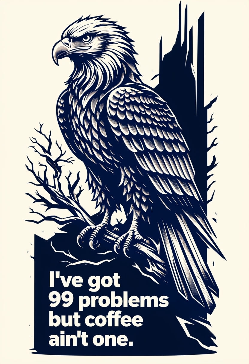 Majestic Eagle with Coffee Quote Black and White Poster
