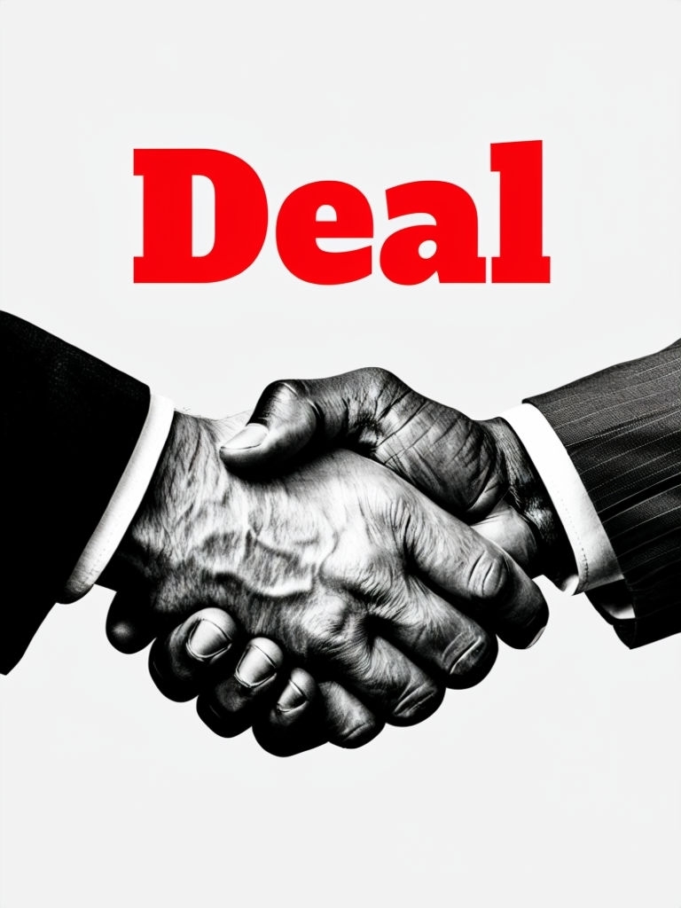 Grayscale Handshake with Bold Deal Text Minimalist Poster