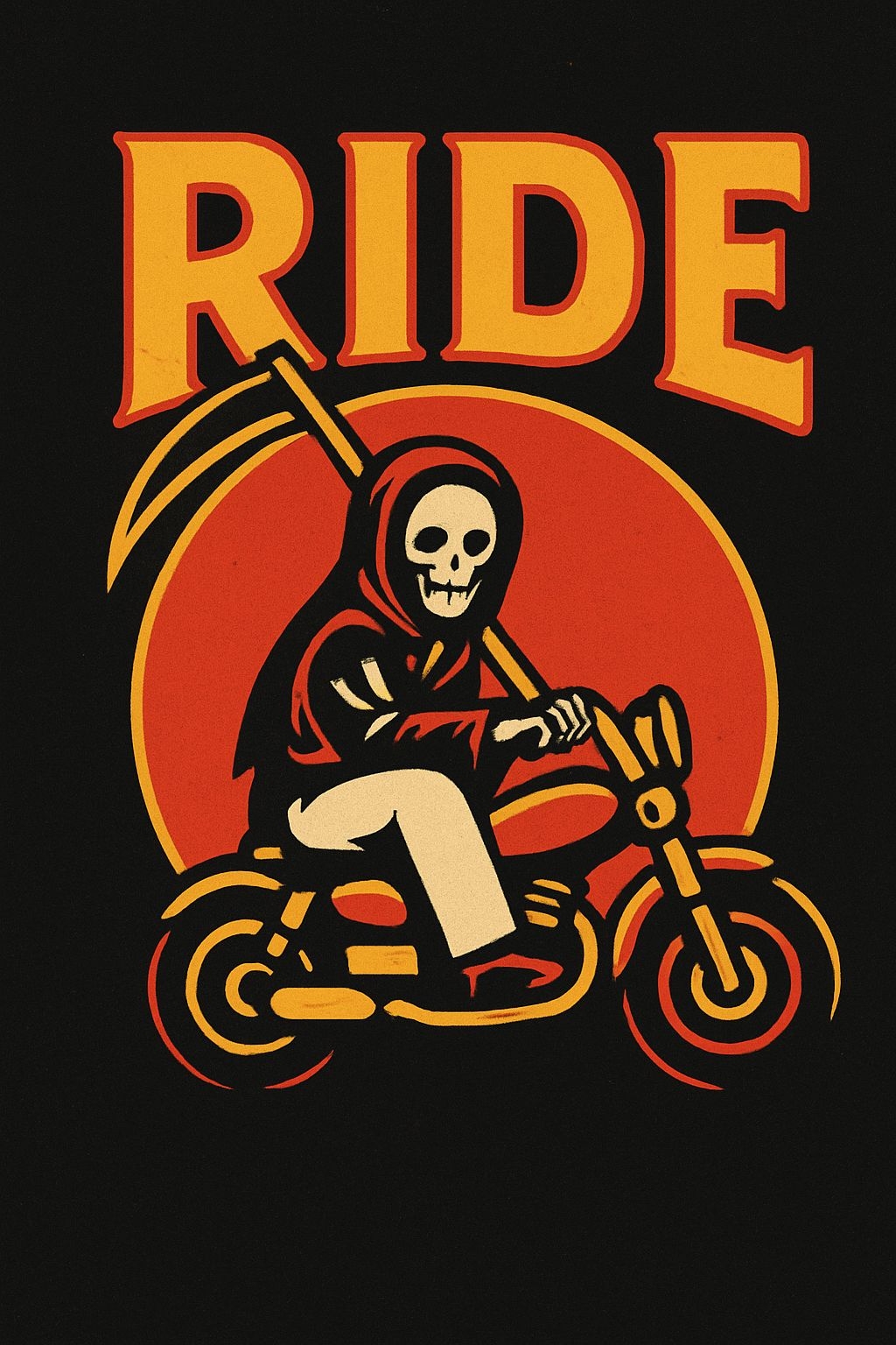 Bold Retro Grim Reaper Motorcycle Illustration T-Shirt