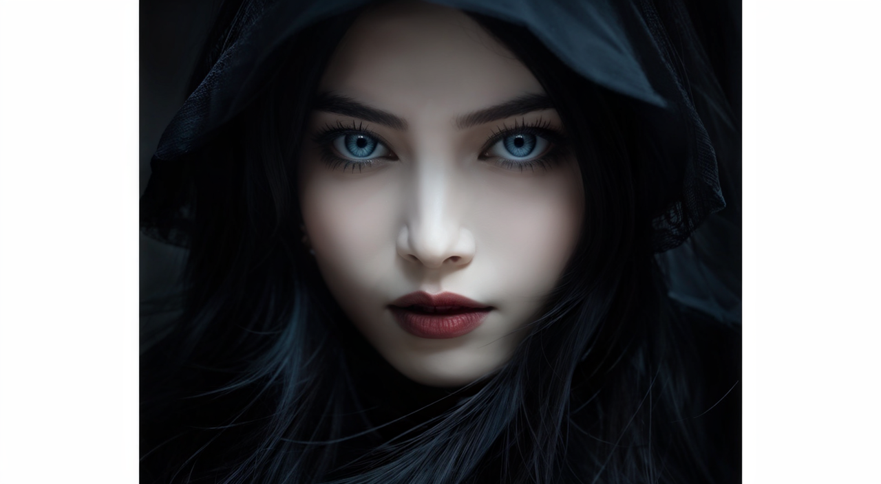 The beautiful maiden's face radiates an aura of malice and m... by ...