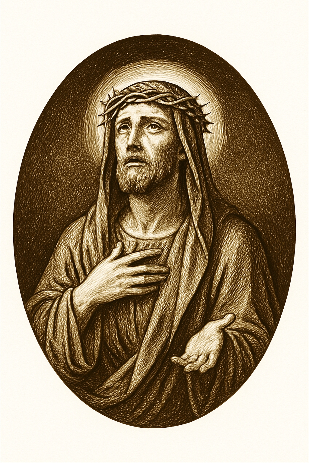 Sepia-Toned Expressionistic Jesus Christ Illustration T-Shirt