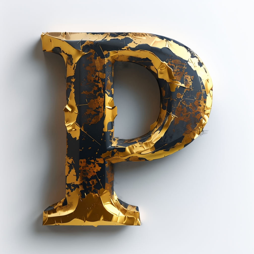 3D Elegant Black and Gold Letter P Monogram Art