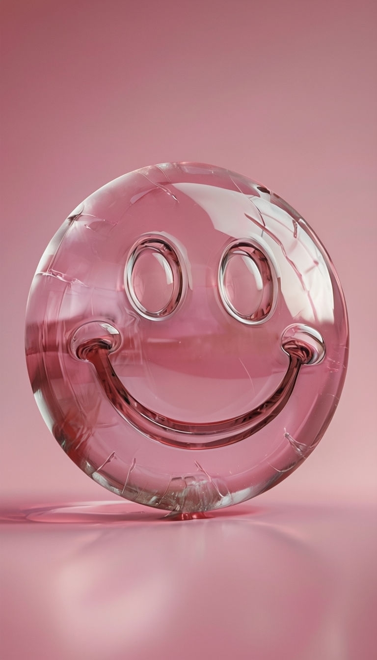 Glossy Pink Smiley Face Emoji on Gradient Background Mobile Wallpaper