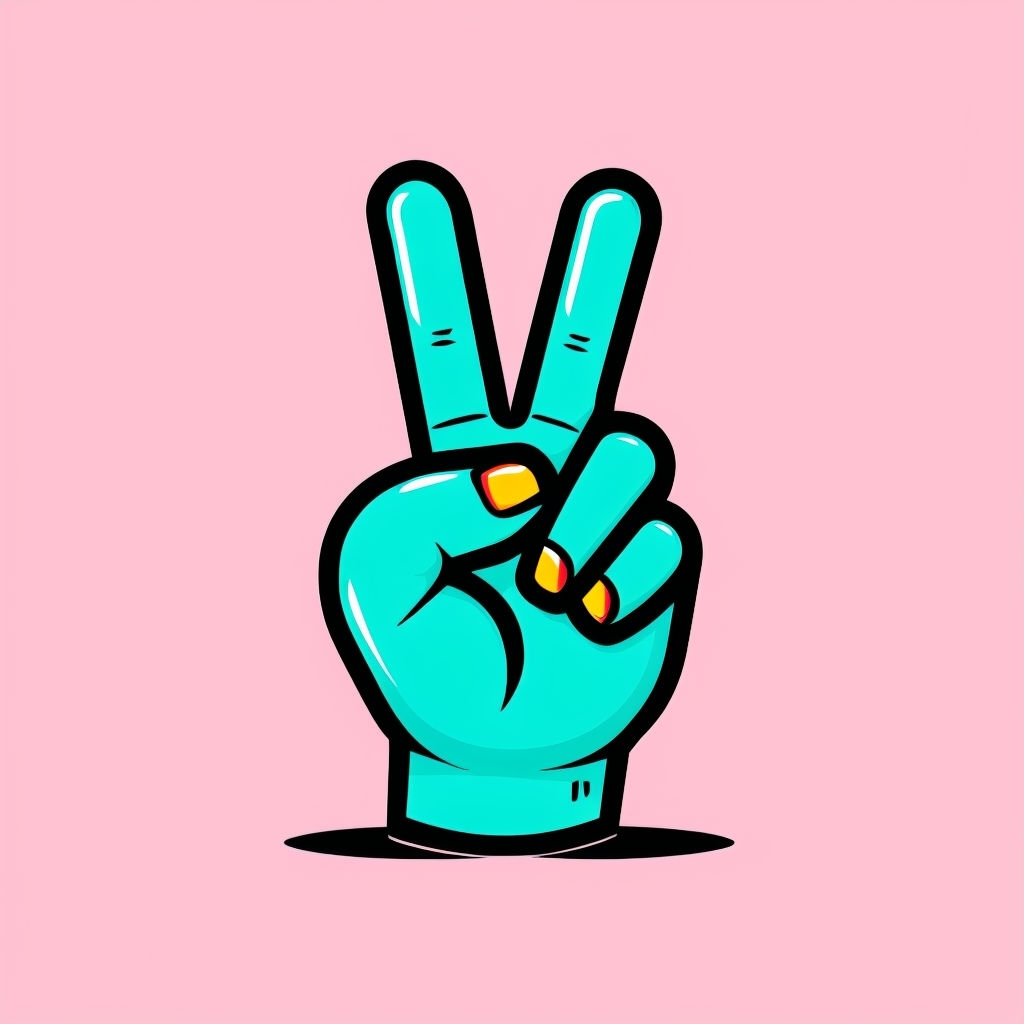Bright Turquoise Peace Sign Hand Illustration Sticker