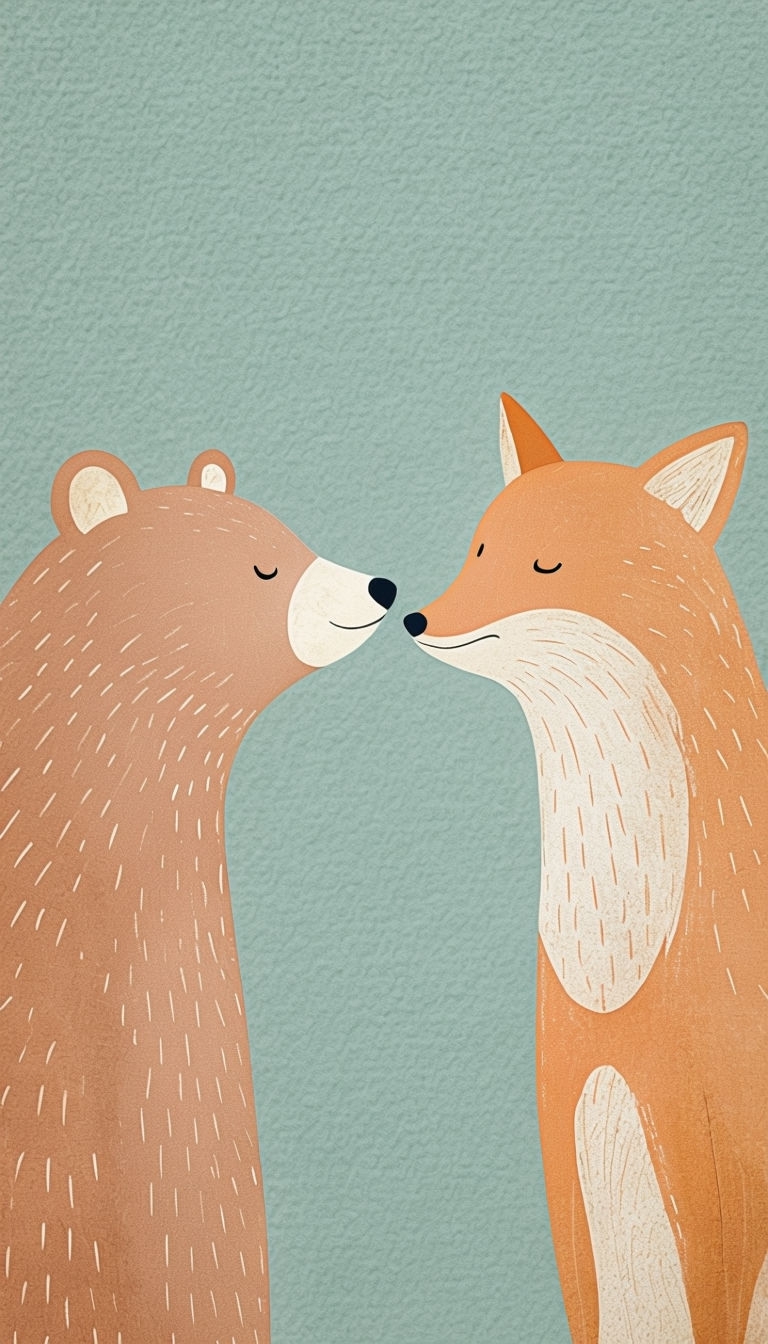 Cute Bear and Fox Illustration on Soft Teal Background Phone Case Cover