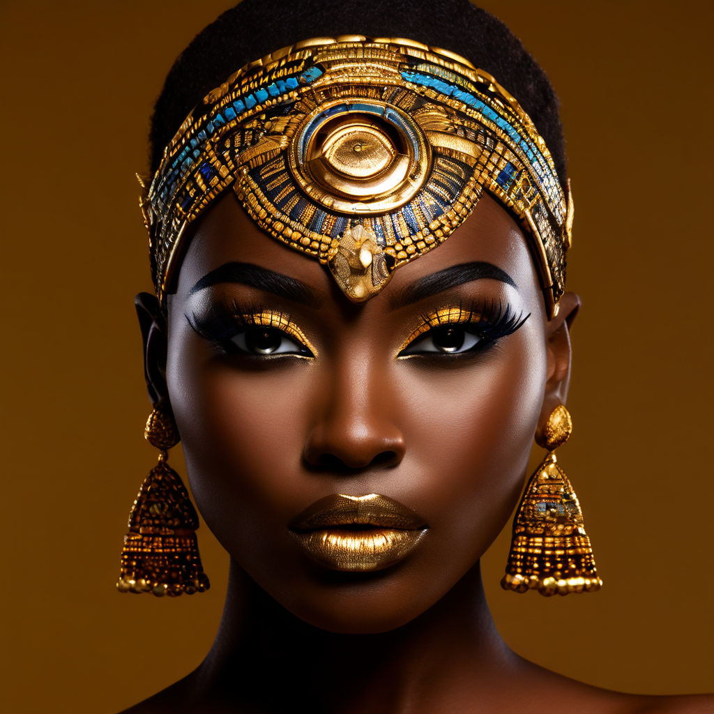 African model with ceramic face and a solid gold eye cover o... by ...