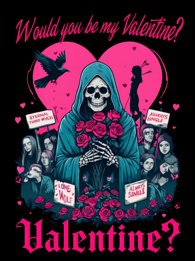 Gothic Cartoon Valentine Skeleton Illustration